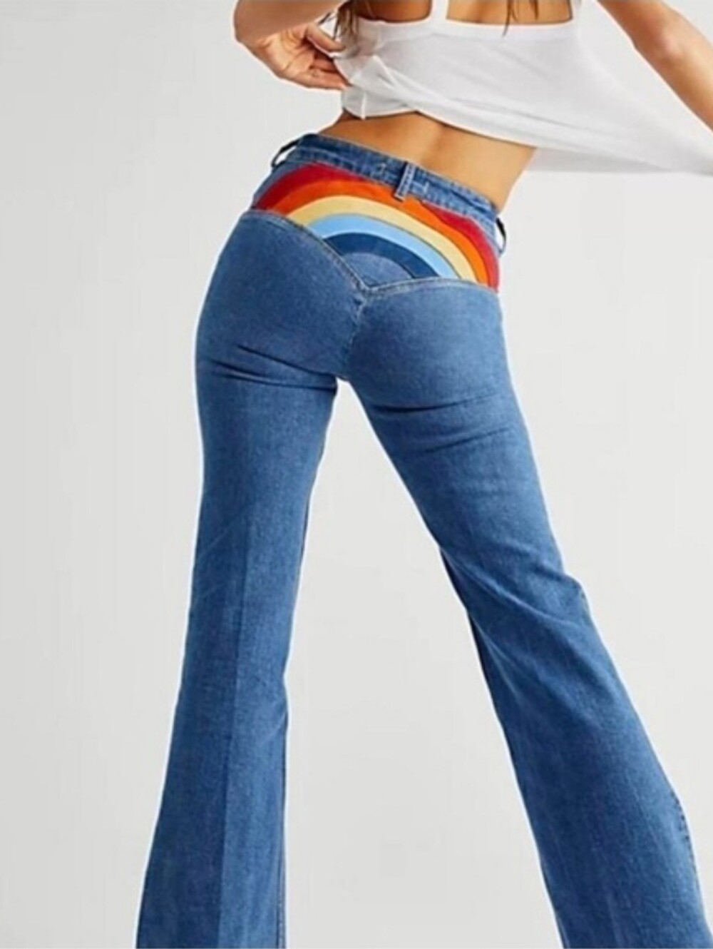 FREE PEOPLE DRIFTWOOD SOMEWHERE OVER THE RAINBOW FLARE JEANS size 30 - Picture 6 of 6